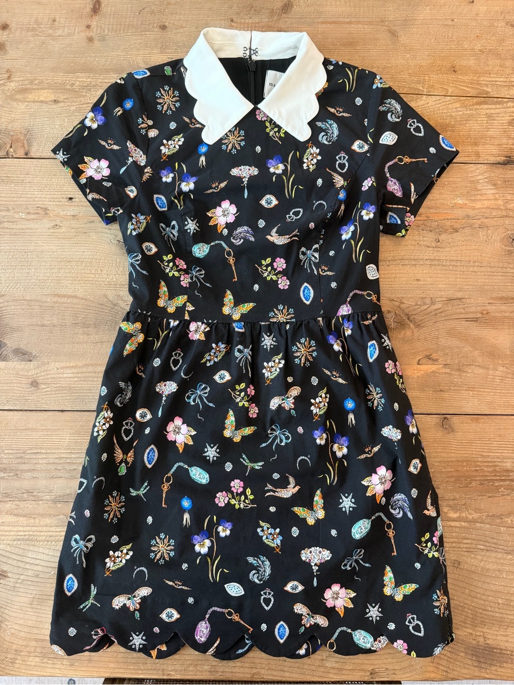 Maeve Short-Sleeve Collared Scallop Mini Dress